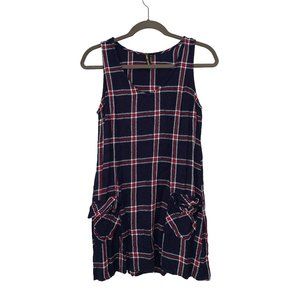 Navy Blue Plaid Shift Dress